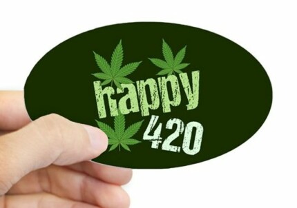 happy 420 oval weed sticker PAIR