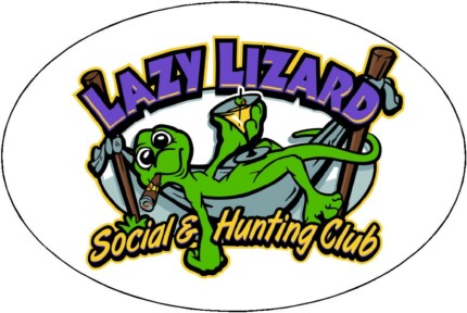 lazy lizard  hunting club logo OVAL STICKERS - PAIR