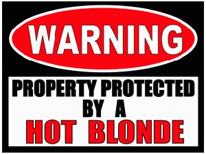 Property Protected by Hot Blonde Funny Warning Sticker Set