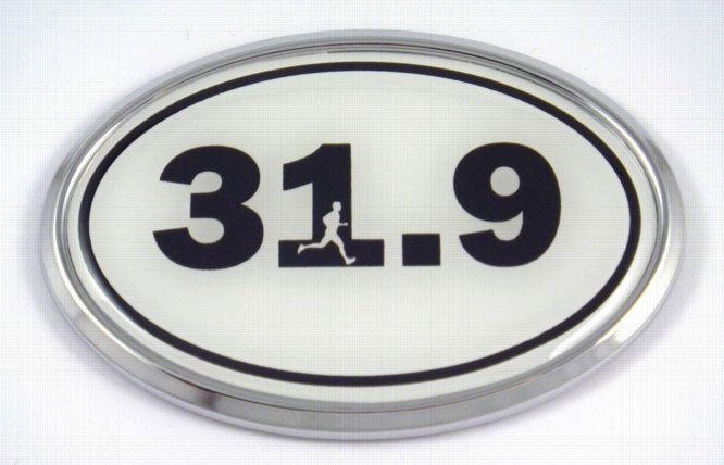 31.9 White Running Oval 3D Chrome Emblem