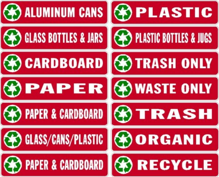 RECYCLE BIN LABELS -  RED set of 14 stickers