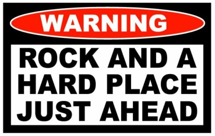 Rock And a Hard Place Funny Warning Sticker