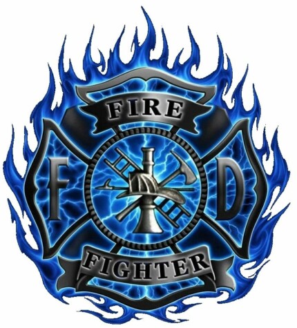 FIREFIGHTER LOGO WITH BLUE FLAMES STICKER