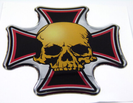 Maltese Skull Dome 3D Chrome Background Adhesive Car Badge