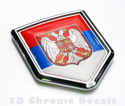 Serbia Flag Crest Serbian Emblem Chrome Car Decal Sticker
