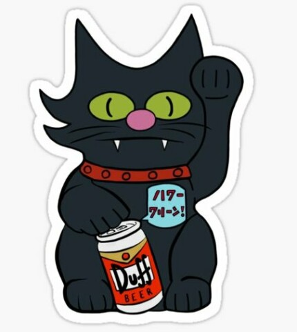 LUCKY SNOWBALL SIMPSON CAT WITH DUFF BEER STICKER