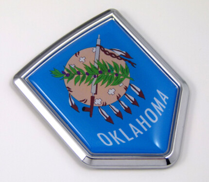 Oklahoma US state flag domed chrome emblem car badge decal
