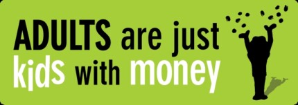 adults are kids with money funny sticker