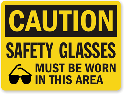 Caution Safety Glasses Sign