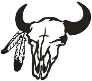 Cow Skull with Feathers Vinyl Car Decal