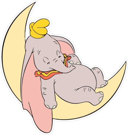 dumbo SLEEPING ON MOON funny cartoon sticker