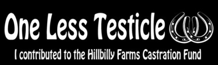 hillbilly funny one testicle b&w bumper sticker