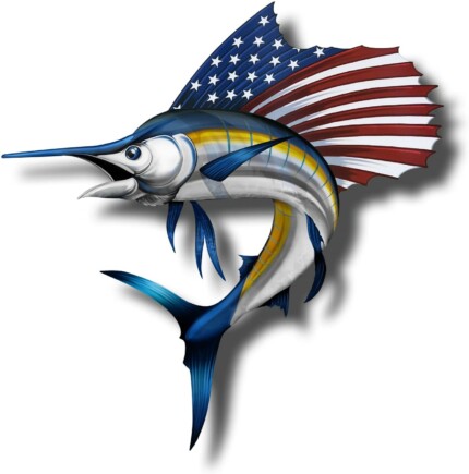 MARLIN FISH USA FLAG FINS FISH STICKER