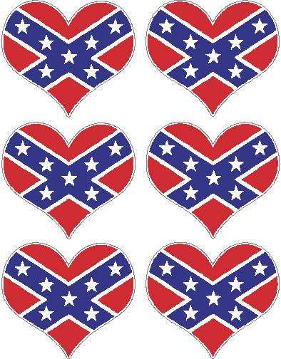 rebel flag heart sticker set - 6 total