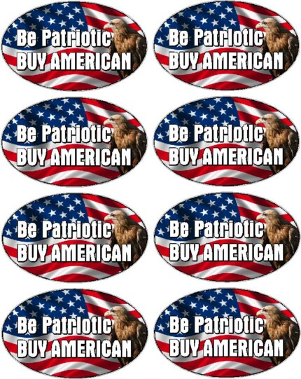 BE PATRIOTIC BUY AMERICAN OVAL with eagle eight pack 8-1.5x2in