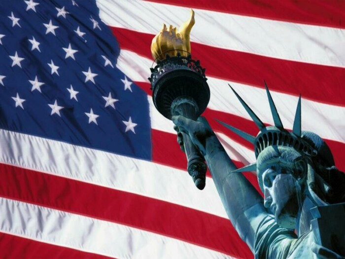 Liberty with USA Flag Sticker
