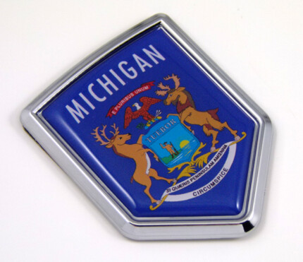 Michigan US state flag domed chrome emblem car badge decal