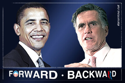 Obama Forward Romney Backwards Bumper Sticker