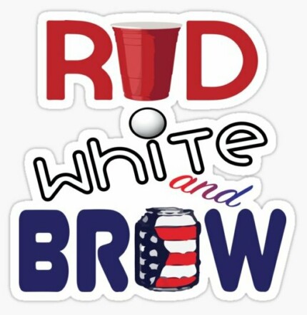 RED WHITE AND BREW FUNNY BEER STICKER