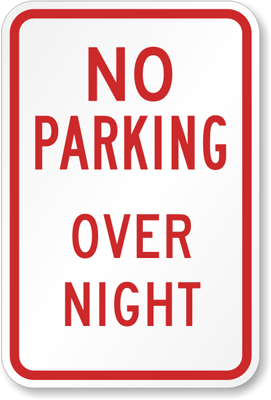 Overnight No Parking Sign