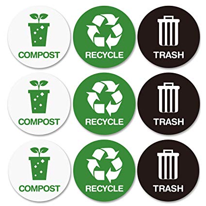 recycle trash bin sticker set of 9