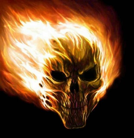 skull fire flame rectangular sticker