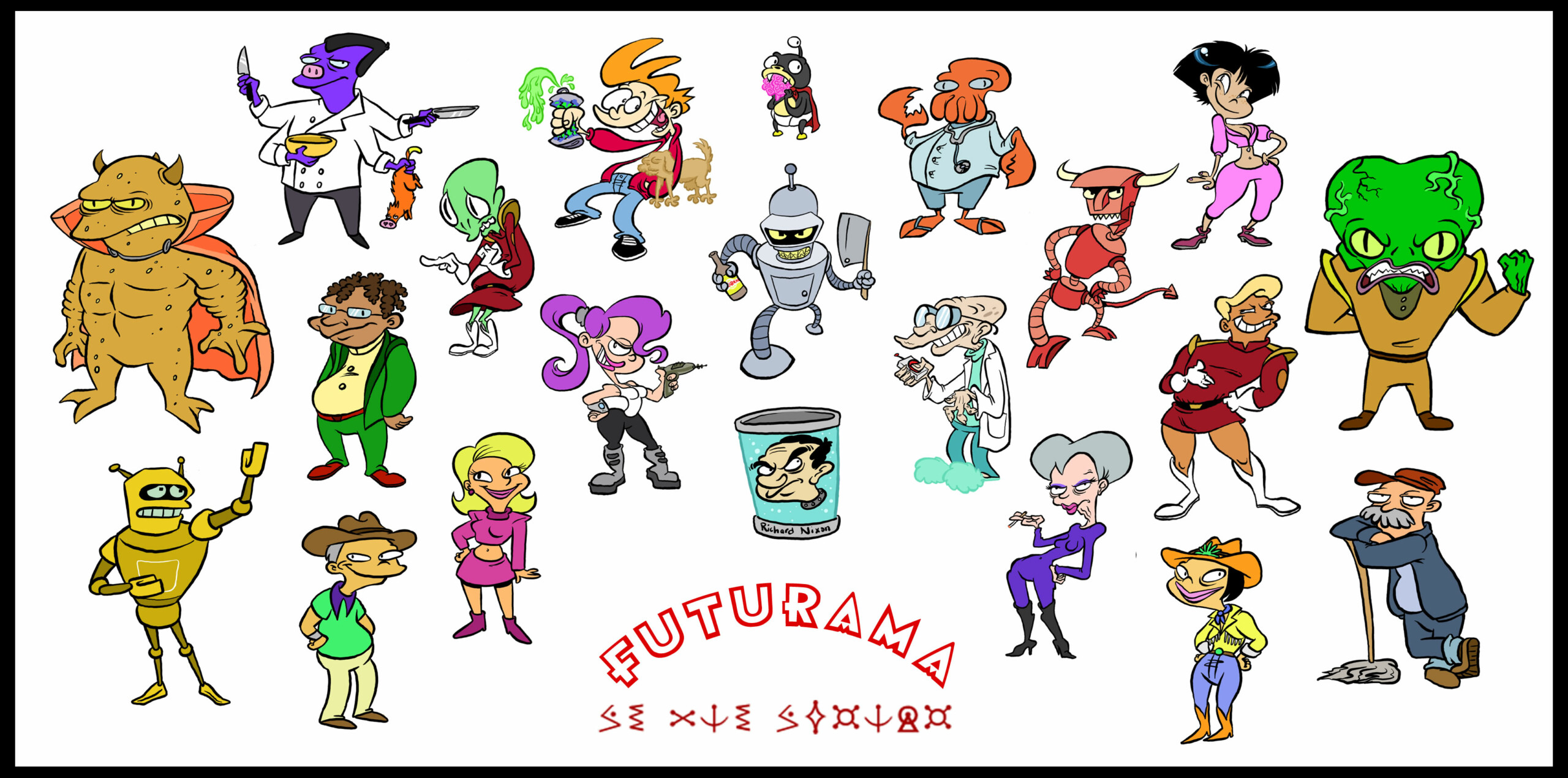 Futurama Characters Stylized Rectangular Sticker - Pro Sport Stickers