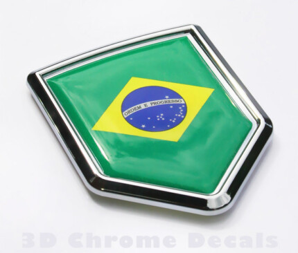 Brazil Flag Crest Car Brazilian Emblem Chrome Decal Sticker