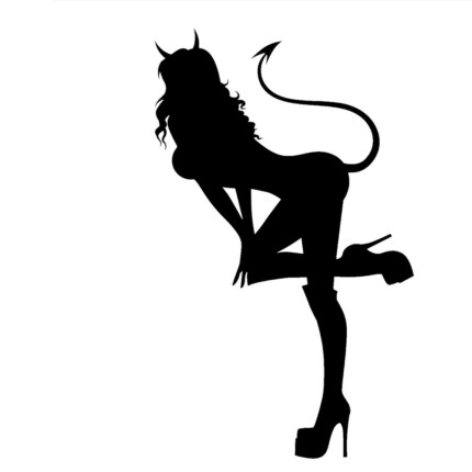 Sexy Devil Girl Bending Over Heels Tail Horns Vinyl Sticker