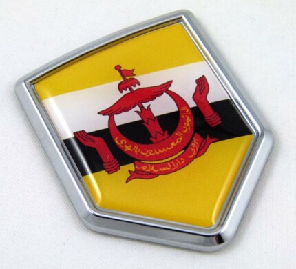 Brunei Flag Crest 3D Domed Adhesive Chrome Emblem