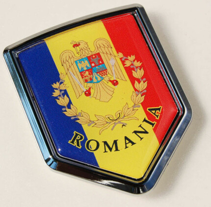 Romania Flag Crest Emblem Chrome Car Decal Bumper Sticker 3D
