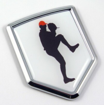 Baseball Pitcher Logo 3D Shield Emblem Domed Sticker