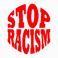 stop racism red and white circular sticker