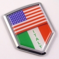 USA Italy Flags 3D Shield Emblem Domed Sticker