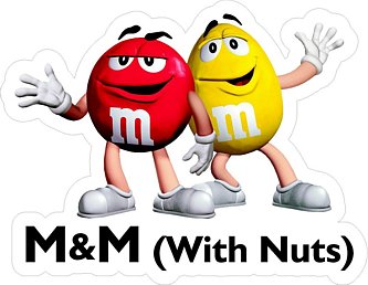 m&m red and yellow sticker WITH NUTS