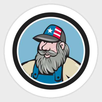 Hillbilly Man Beard Circle Cartoon Sticker