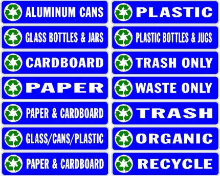 RECYCLE BIN LABELS - BLUE set of 14 stickers