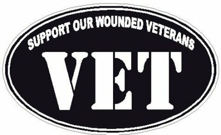 Support our wounded veterans MILITARY OVAL DECAL - BLACK
