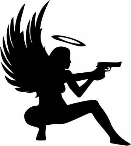 ANGEL WITH HALO AND GUN DECAL