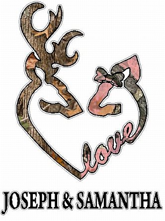 DEER HEADS HEART FILLS with LOVE NAMES camo nature and pink