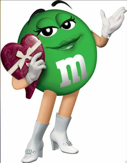 m&m sexy green lady sticker with candy box