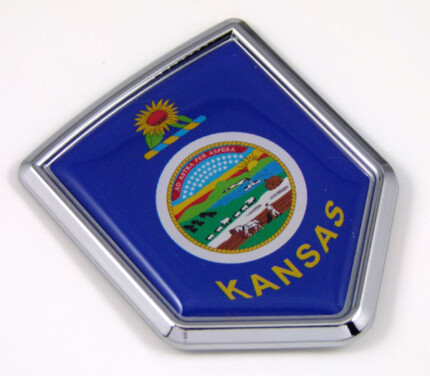 kansas US state flag domed chrome emblem car badge decal