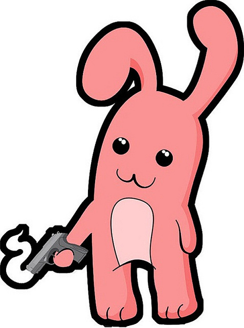 Cartoon Bunny with A Hand Gun Sticker