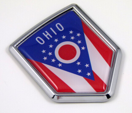 ohio US state flag domed chrome emblem car badge decal