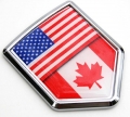 USA Canada Flag 3D Decal Crest Chrome Emblem Sticker
